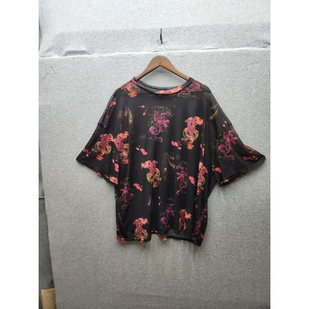 Sheer‎ Black Mesh Dragon Print Oversized Top Womens Size UK 18 / US 14